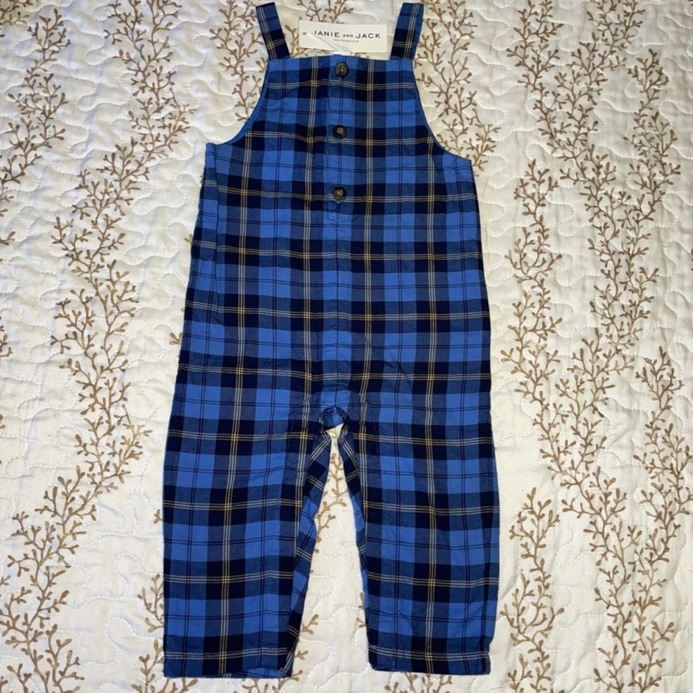 NWT Janie and Jack baby plaid long pant overalls jumper one piece 12-18 months